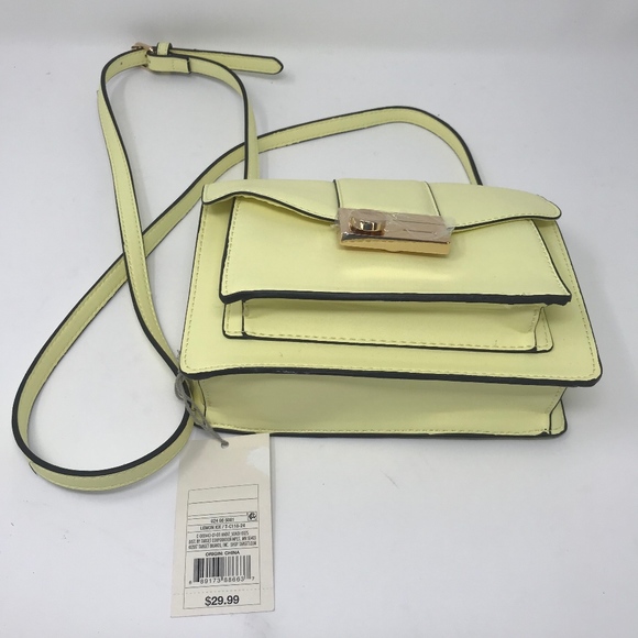 A New Day Womens Cross Body Bag Purse Lemon Yellow Faux Leather Gold Tone - Picture 2 of 5